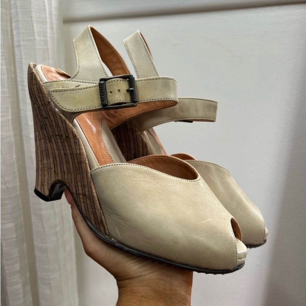 John Fluevog Leather Pindowns Raquel Cork Wedges 8